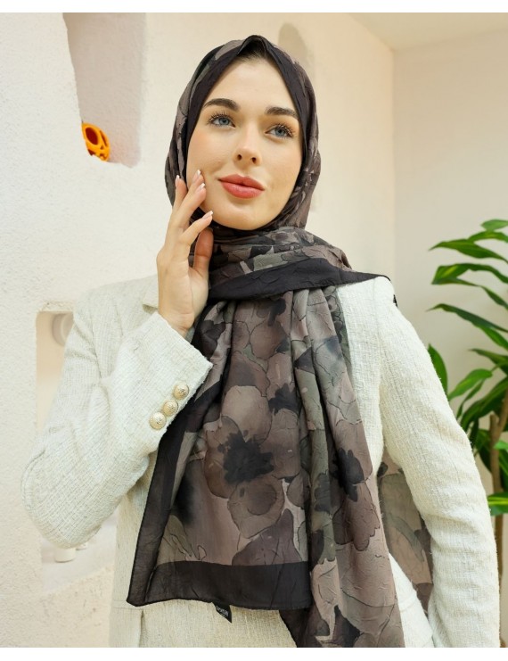 Desenay Çiçek Desenli Kraş Şal Kaymaz, Terletmeyen, Nefes Alan Hafif Şal 07